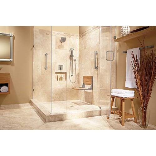Moen DN7110 Home Care Wall Mounted Teak Wood Aluminum Folding Shower Seat, Ch...