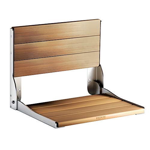 Moen DN7110 Home Care Wall Mounted Teak Wood Aluminum Folding Shower Seat, Ch...