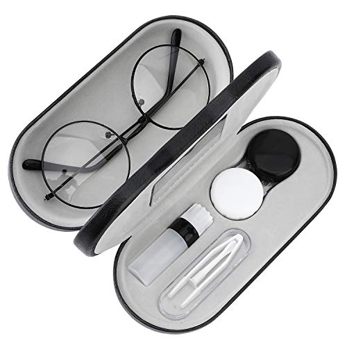 MoKo Double Eyeglass Case, Contact Lens Case with Mirror Tweezers Remover, 2 ...