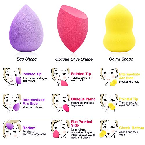 6 Pieces Makeup Sponge Blender Set, Egg/Oblique Olive/Gourd Shapes Beauty Fou...