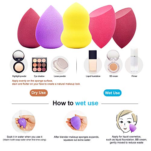6 Pieces Makeup Sponge Blender Set, Egg/Oblique Olive/Gourd Shapes Beauty Fou...