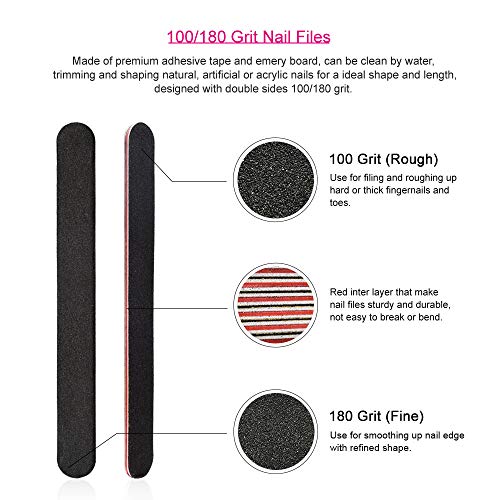 Professional Nail Files and Buffers Kit, 100/180 Grit Emery Boards for Nails,...
