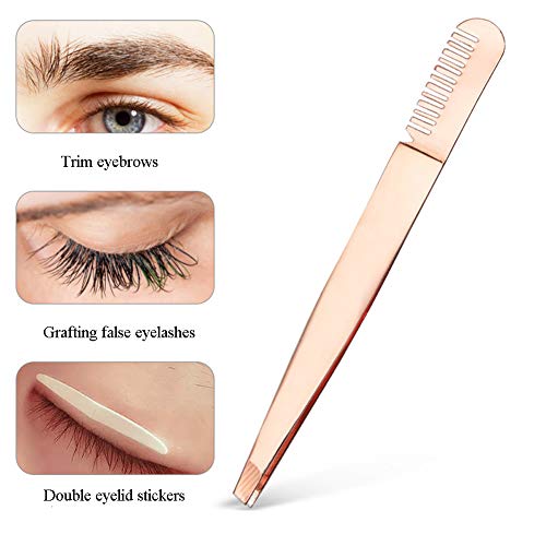 2 Pieces Multifunctional Eyebrow Tweezers with Eyebrow Comb False Eyelashes A...