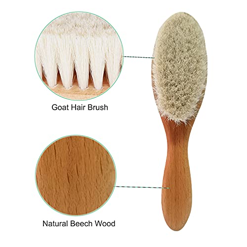 Molylove 3 Piece Baby Hair Brush and Comb Set for Newborn - Natural Wooden Ha...
