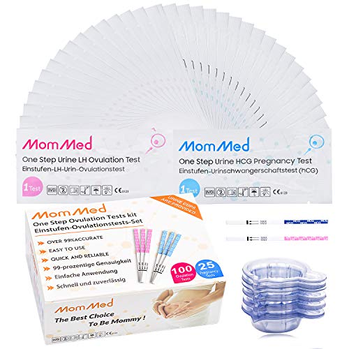 MomMed Ovulation Predictor Kit (HCG25-LH100), with 25 Pregnancy Test and 100 ...