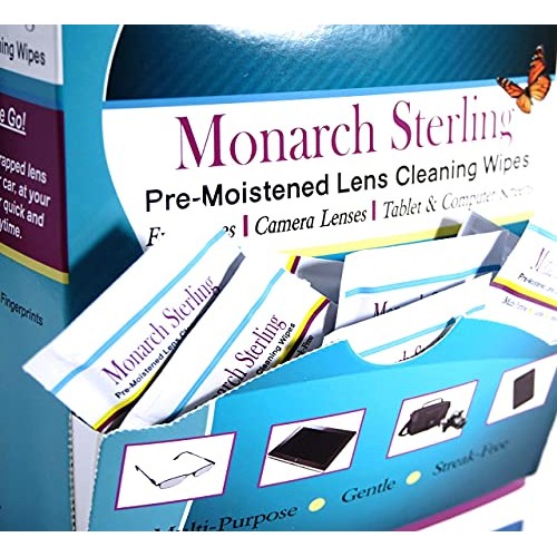 Monarch Sterling Pre-Moistened Lens Cleaning Wipes Ideal for Eyeglasses, Came...