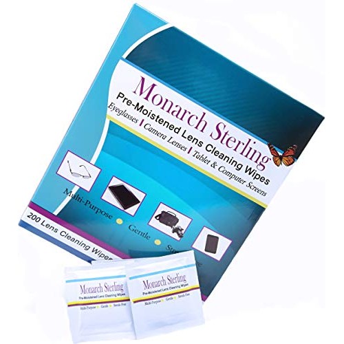 Monarch Sterling Pre-Moistened Lens Cleaning Wipes Ideal for Eyeglasses, Came...