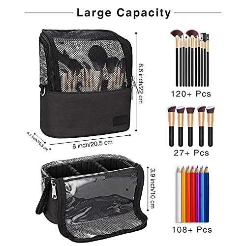 Makeup Brush Case,Makeup Brush Holder with Adjustable Dividers,Large Capacity...