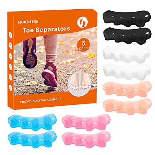 Toe Separators, 5 Pair Soft Gel Toe Spacers to Correct Bunions, Toe Stretcher...