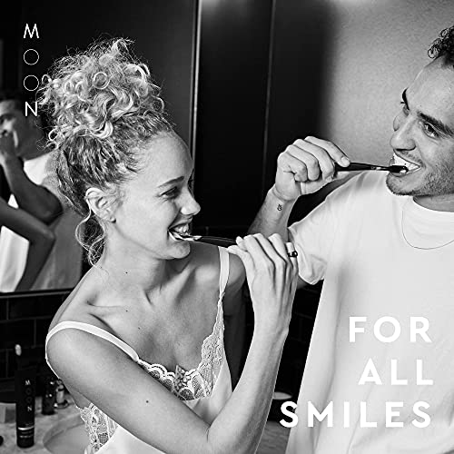 MOON Toothbrushes, Soft Bristle, White and Black Sleek Toothbrushes, 2 Pack