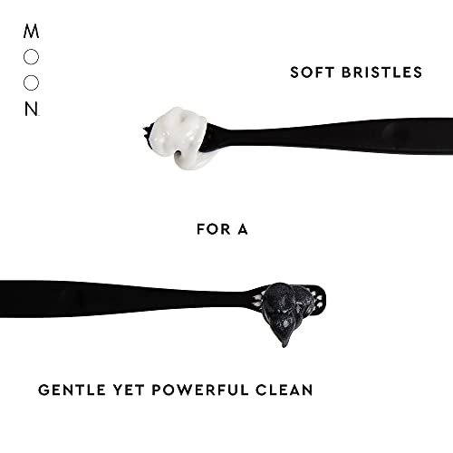 MOON Toothbrushes, Soft Bristle, White and Black Sleek Toothbrushes, 2 Pack