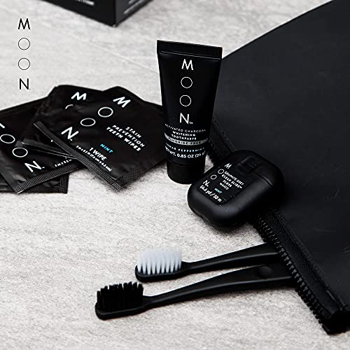 MOON Toothbrushes, Soft Bristle, White and Black Sleek Toothbrushes, 2 Pack