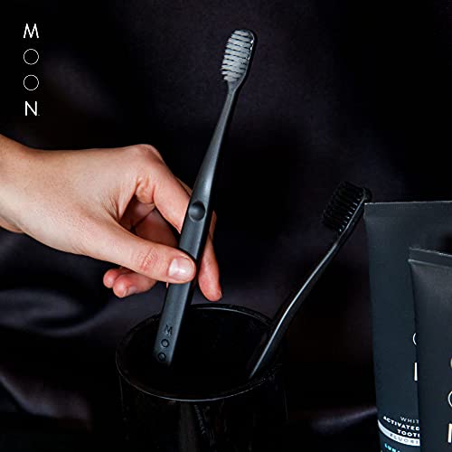 MOON Toothbrushes, Soft Bristle, White and Black Sleek Toothbrushes, 2 Pack