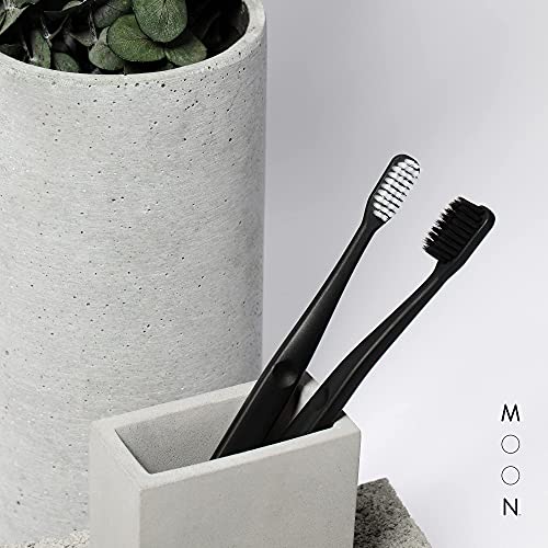 MOON Toothbrushes, Soft Bristle, White and Black Sleek Toothbrushes, 2 Pack