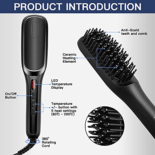 MOONORN Beard Straightener, Men's Beard Straightening Comb Heated Beard Brush...