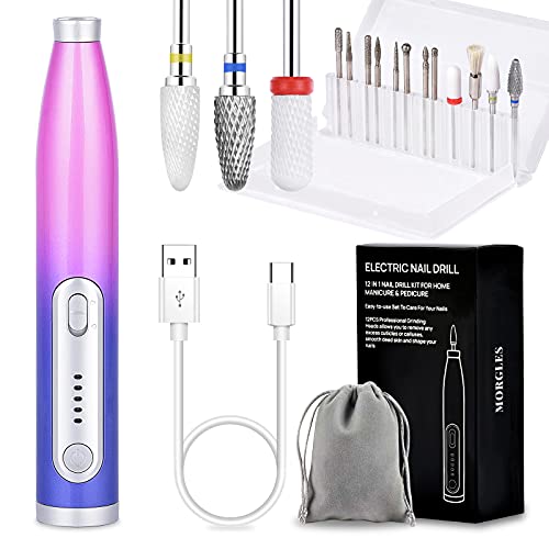 Electric Nail Drill,Morgles Cordless Nail Drill Rechargeable Electric Nail Fi...