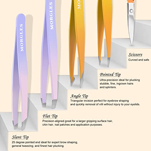 Eyebrow Tweezers, MORGLES Professional Tweezers for Eyebrows Stainless Steel ...