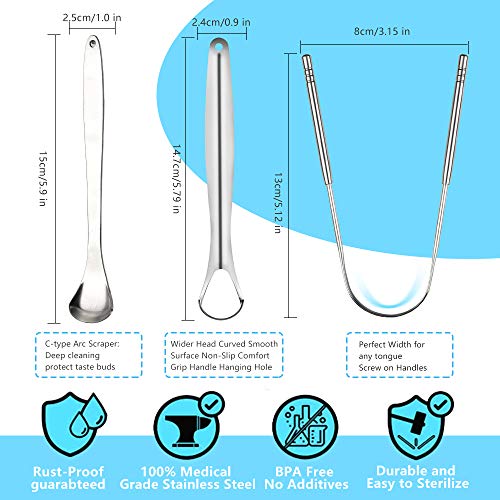 Tongue Scraper,Morgles 4Pcs Tongue Scrapers for Adults Kids Medical Grade Met...