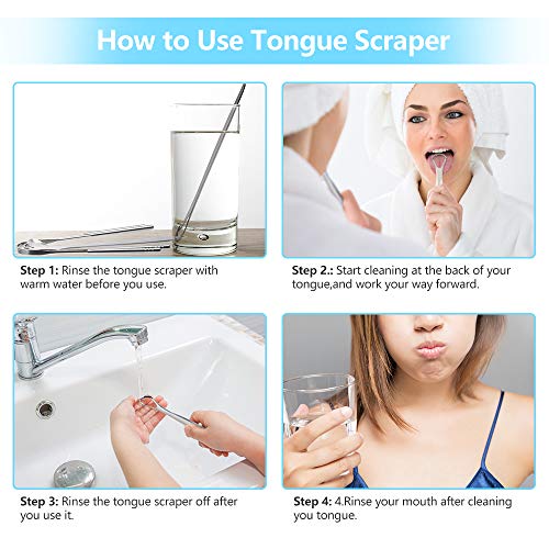 Tongue Scraper,Morgles 4Pcs Tongue Scrapers for Adults Kids Medical Grade Met...