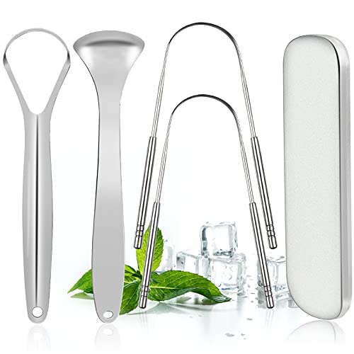 Tongue Scraper,Morgles 4Pcs Tongue Scrapers for Adults Kids Medical Grade Met...