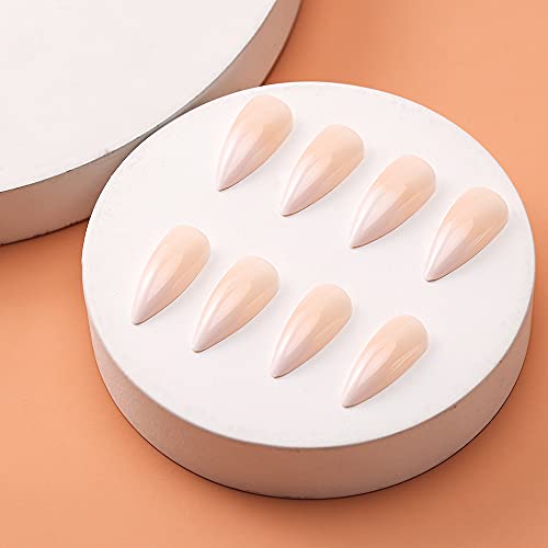 Morily 24pcs Fake Nails White Pink French Ombre Medium Long Stiletto Almond P...