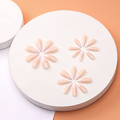 Morily 24pcs Fake Nails White Pink French Ombre Medium Long Stiletto Almond P...