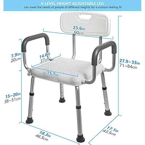 Morimoe Shower Chair for Elderly,Wide Seat,Easy Assembly,Adjustable Height,No...