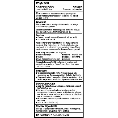 Morning After (TM) Pill, Levonorgestrel Tablet, 1.5 mg Emergency Contraceptiv...