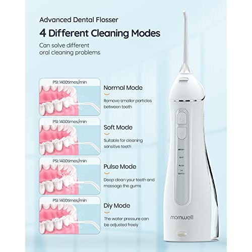 Water Flosser Cordless, Mornwell 4 Modes Dental Oral Irrigator with 4 Jet Tip...