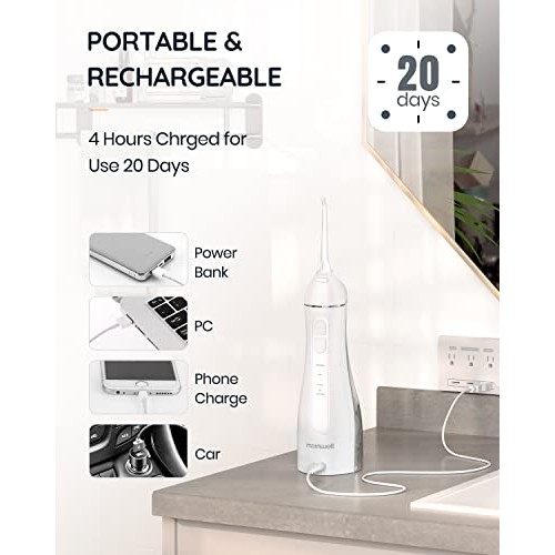 Water Flosser Cordless, Mornwell 4 Modes Dental Oral Irrigator with 4 Jet Tip...