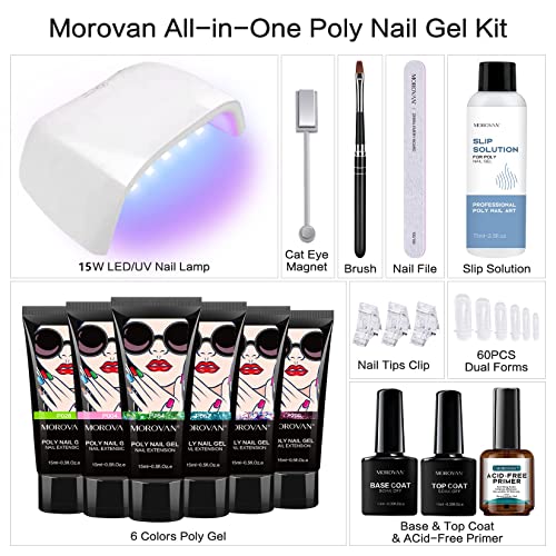 Morovan Cat Eye Poly Nail Gel Kits- 6 Colors Glitter Poly Extension Gel Nail ...