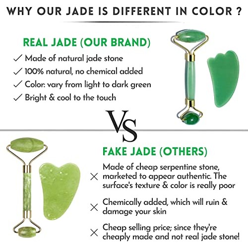 Original Jade Roller & Gua Sha Facial Tools, Jade Roller for Face - Face Roll...