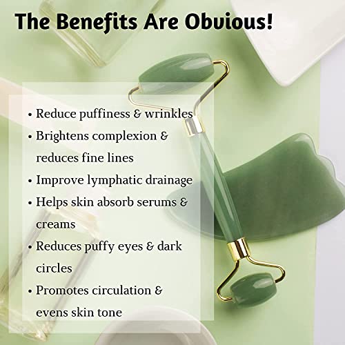Original Jade Roller & Gua Sha Facial Tools, Jade Roller for Face - Face Roll...