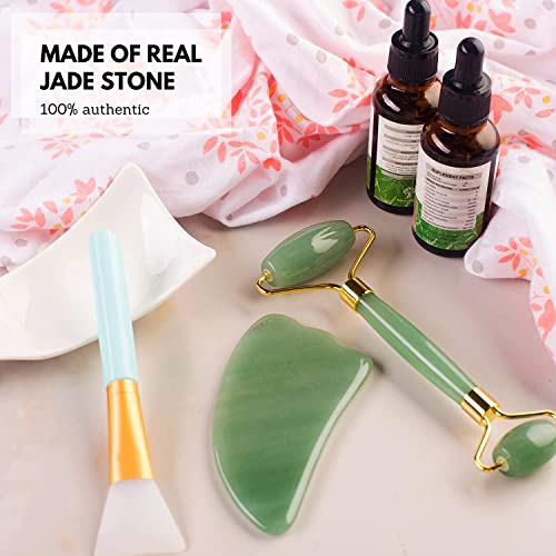 Original Jade Roller & Gua Sha Facial Tools, Jade Roller for Face - Face Roll...