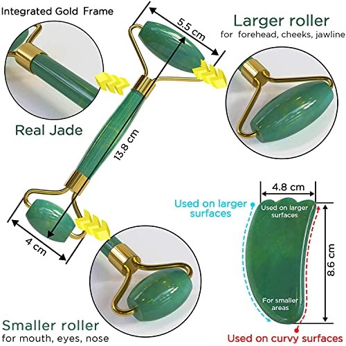 Original Jade Roller & Gua Sha Facial Tools, Jade Roller for Face - Face Roll...