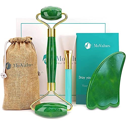 Original Jade Roller & Gua Sha Facial Tools, Jade Roller for Face - Face Roll...