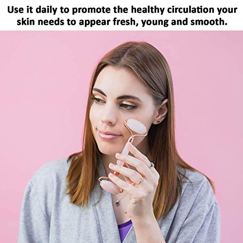 Rose Quartz Roller with Gua Sha, Mini Eye Roller set - Jade Roller for Face -...