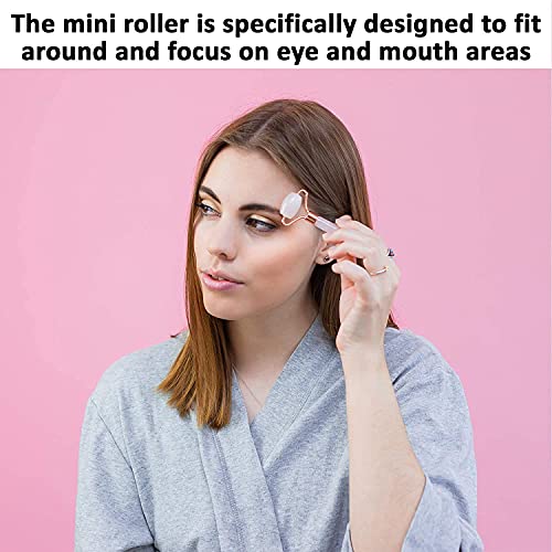 Rose Quartz Roller with Gua Sha, Mini Eye Roller set - Jade Roller for Face -...
