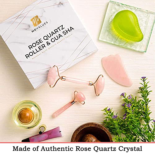 Rose Quartz Roller with Gua Sha, Mini Eye Roller set - Jade Roller for Face -...