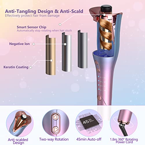 Auto Hair Curler, Automatic Curling Iron Wand with 4 Temp Up to 425℉& Timer &...
