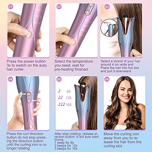 Auto Hair Curler, Automatic Curling Iron Wand with 4 Temp Up to 425℉& Timer &...