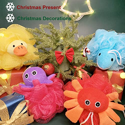 Loofah Exfoliating Shower Stuffed Sponge Pouf Mesh Brush with Animal Toys - B...