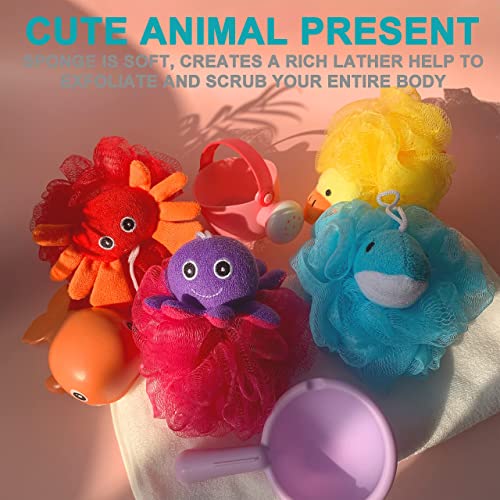 Loofah Exfoliating Shower Stuffed Sponge Pouf Mesh Brush with Animal Toys - B...