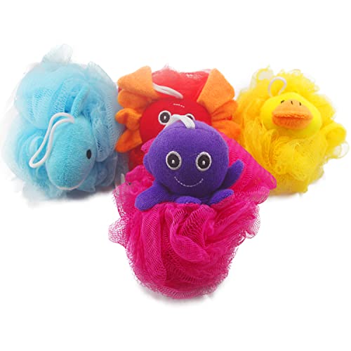 Loofah Exfoliating Shower Stuffed Sponge Pouf Mesh Brush with Animal Toys - B...