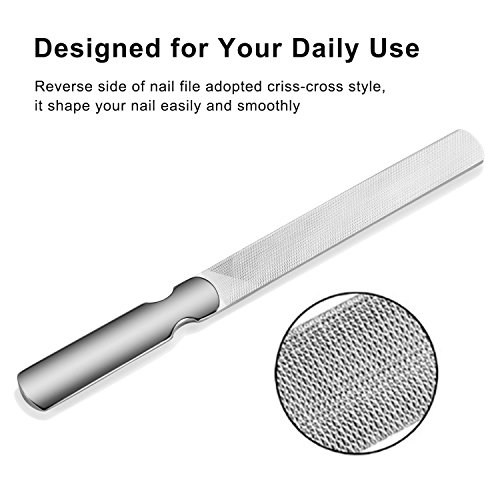 Stainless Steel Nail File with Anti-Slip Handle and Leather Case, Double Side...