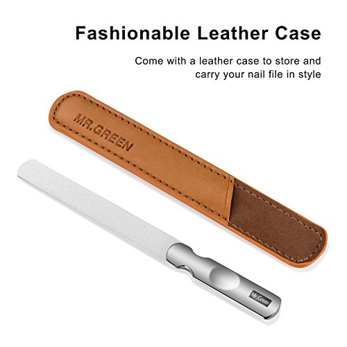 Stainless Steel Nail File with Anti-Slip Handle and Leather Case, Double Side...