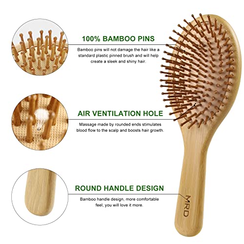 Hair Brush and Comb-4 Piece Set, Natural Bamboo Wood Paddle Detangling Hairbr...