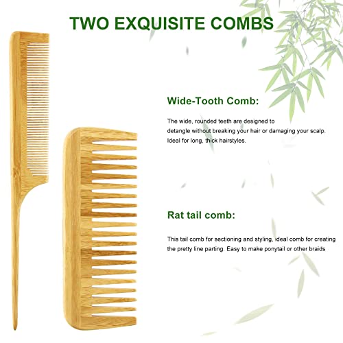 Hair Brush and Comb-4 Piece Set, Natural Bamboo Wood Paddle Detangling Hairbr...