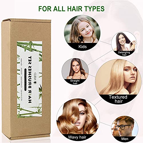 Hair Brush and Comb-4 Piece Set, Natural Bamboo Wood Paddle Detangling Hairbr...