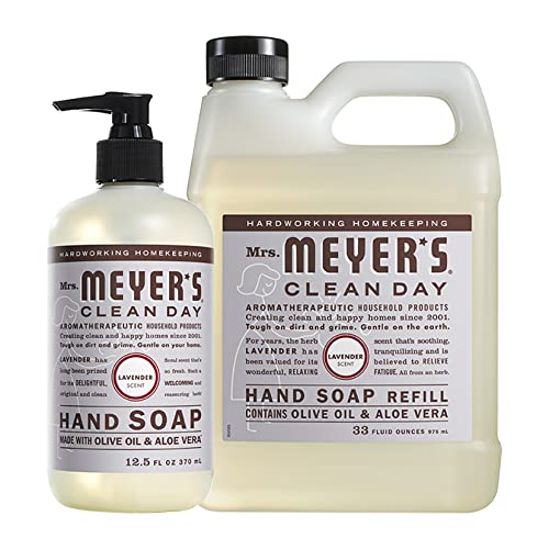 MRS. MEYER'S CLEAN DAY Liquid Hand Soap, Lavender Scent, Set Includes Refill ...